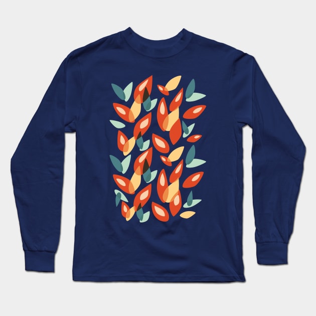 Orange Blue Yellow Geometric Autumn Leaves Long Sleeve T-Shirt by Boriana Giormova